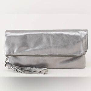 ALESSANDRO Mari SILVER LEATHER clutch wristlet bag Buttery Soft Italy Oversized